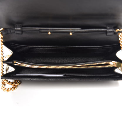 Saint Laurent Grain De Poudre Matelasse Chevron Monogram Chain Wallet Black 5 of 10