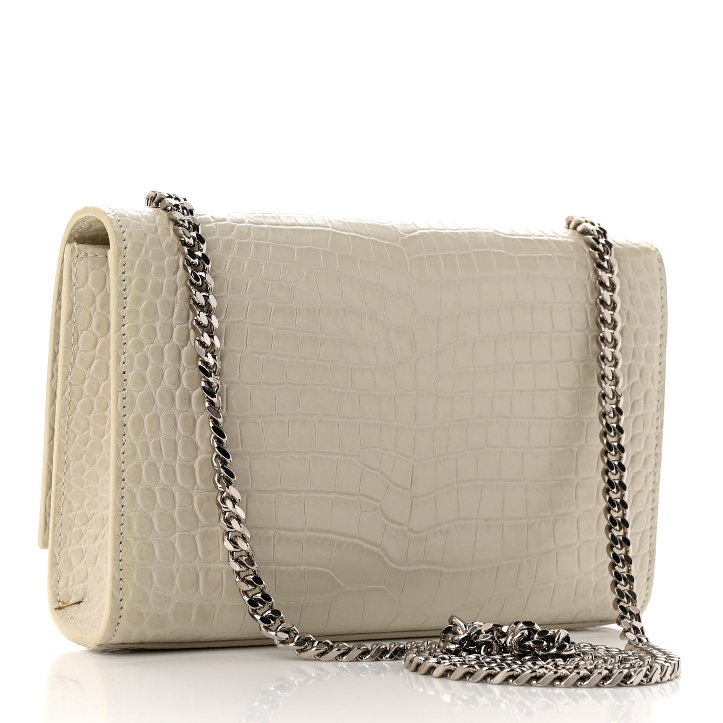 Calfskin Crocodile Embossed Small Classic Monogram Kate Tassel Satchel Blanc Vintage