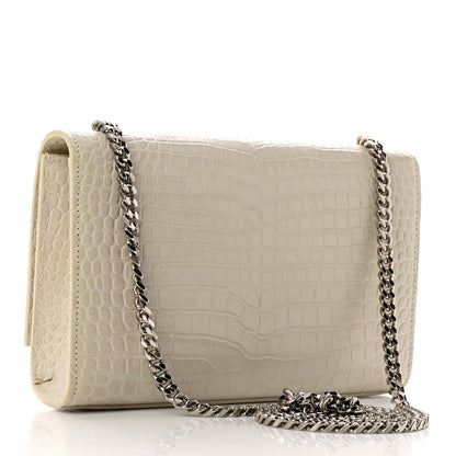 Saint Laurent Calfskin Crocodile Embossed Small Classic Monogram Kate Tassel Satchel Blanc Vintage 3 of 11