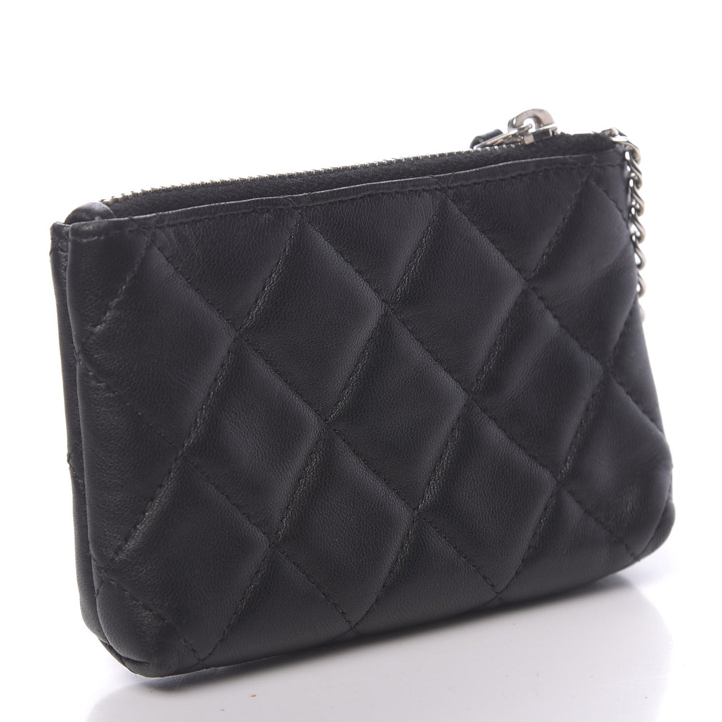 Lambskin Quilted Key Holder Case Black