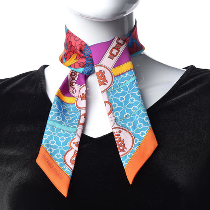 Hermes Silk La Promenade Du Matin Twilly Bleu Fuchsia Rouge 2 of 6