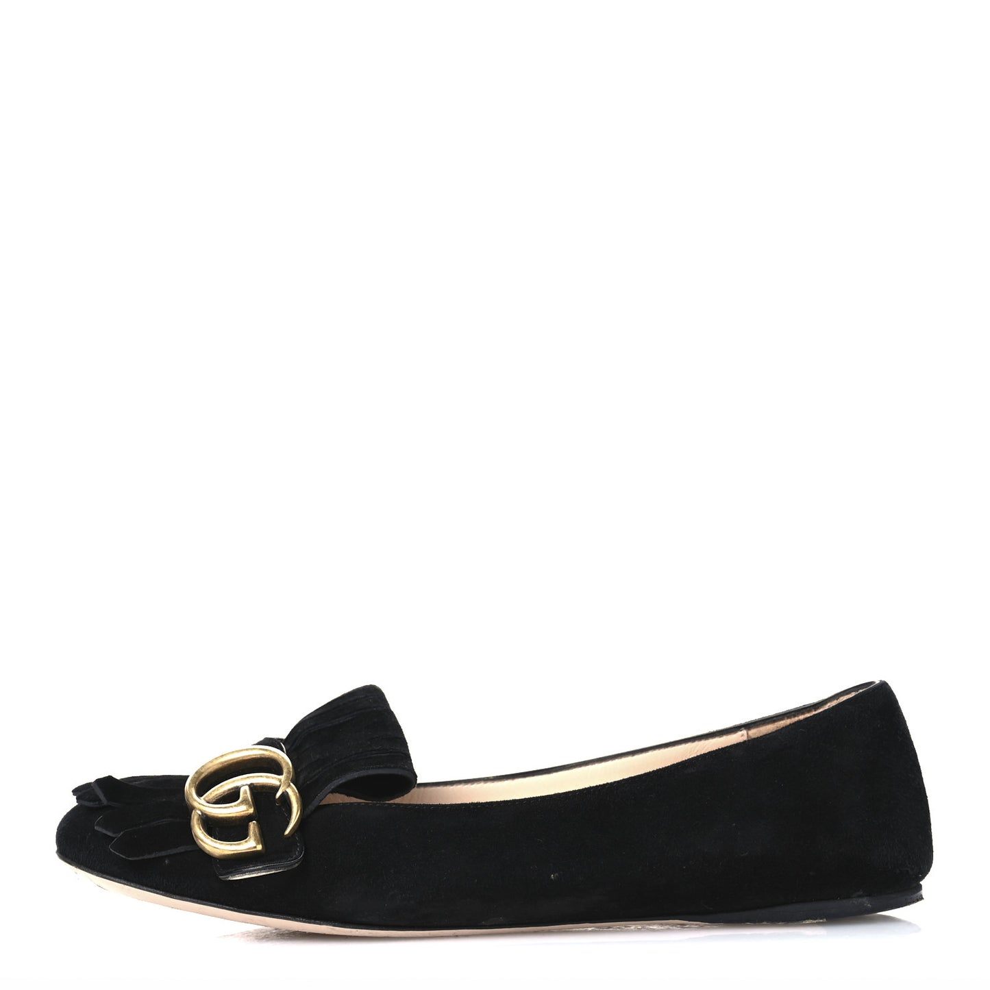 Kid Scamosciato GG Marmont Fringe Flats 36.5 Black