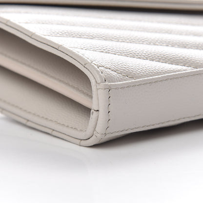 Saint Laurent Grain De Poudre Matelasse Chevron Monogram Chain Wallet Icy White 8 of 9