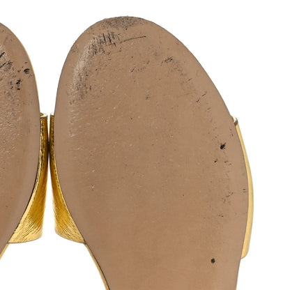 Fendi Nappa Laminata Cuoio Baguette Flat Slide Sandals 38 Gold 7 of 11