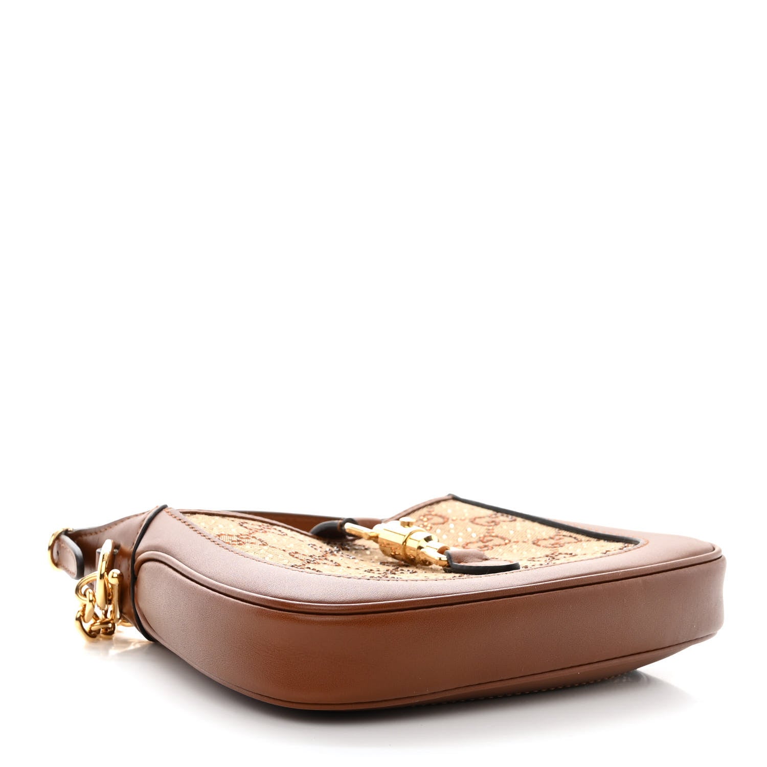 Gucci New Canvas Charisma Calfskin Crystal GG Monogram Mini Jackie 1961 Hobo Camel Ebony 4 of 10