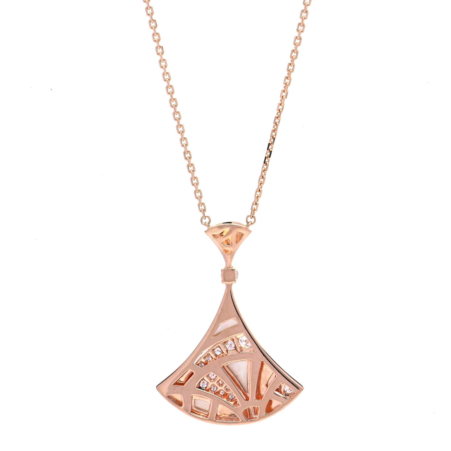 18K Rose Gold Diamond Mother of Pearl Divas' Dream Pave Pendant Necklace