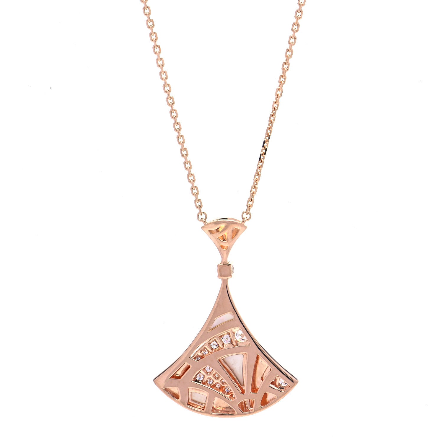 Bulgari 18K Rose Gold Diamond Mother of Pearl Divas' Dream Pave Pendant Necklace 3 of 6