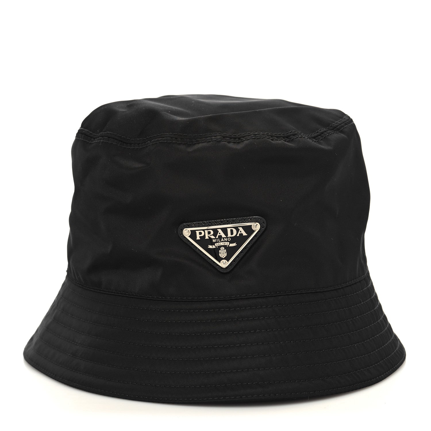 Prada Re-Nylon Metal Triangle Logo Mens Bucket Hat M Black 3 of 8