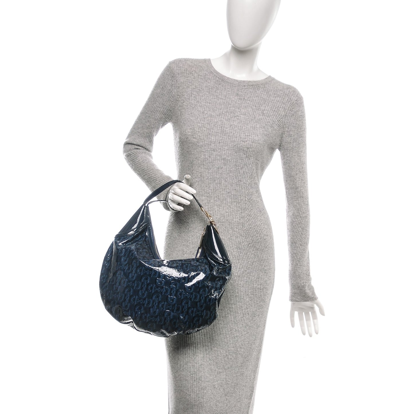 Patent Calfskin Horsebit Embossed Glam Hobo Blue