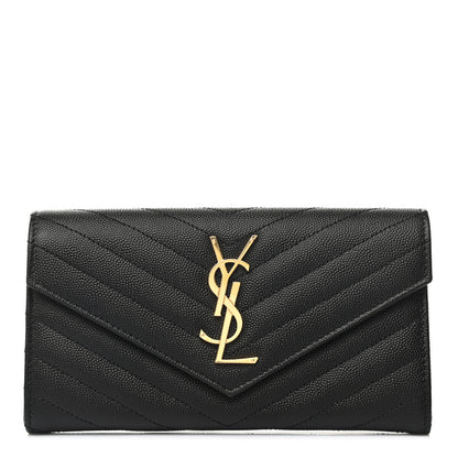 Saint Laurent Grain De Poudre Matelasse Chevron Monogram Flap Wallet Black 1 of 8