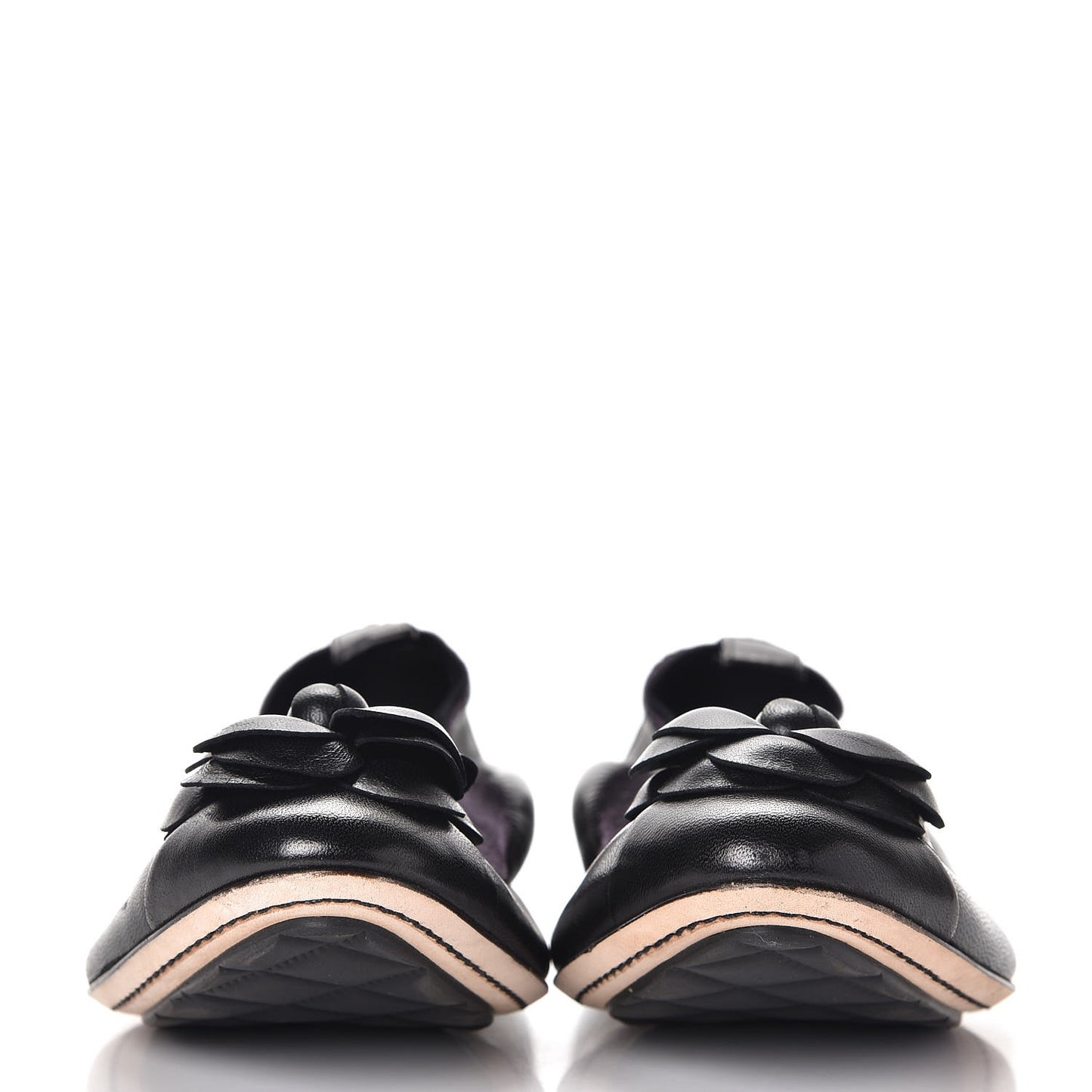 Lambskin Suede Camellia Cap Toe Ballerina Flats 37 Black