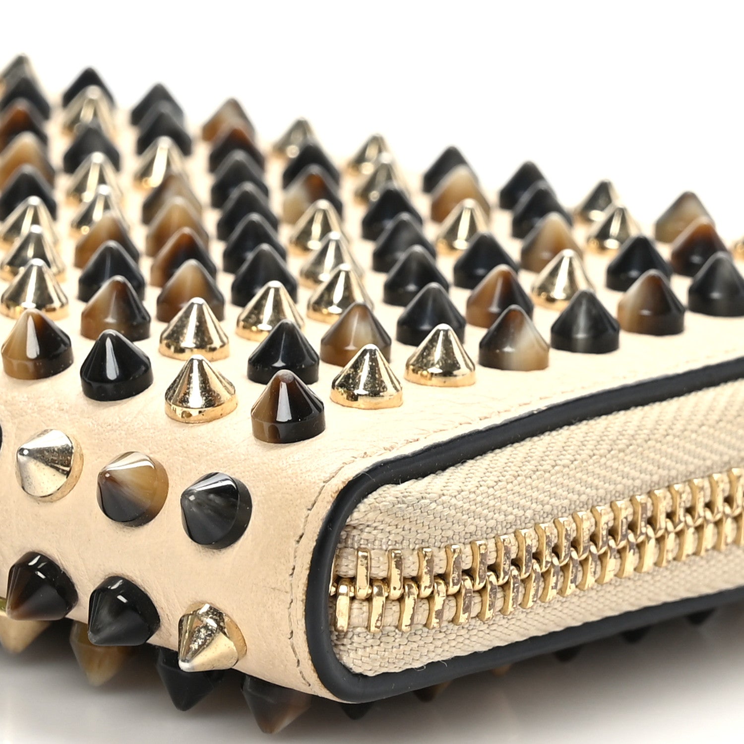 Christian Louboutin Calfskin Spiked Zip Around Wallet Beige 8 of 8