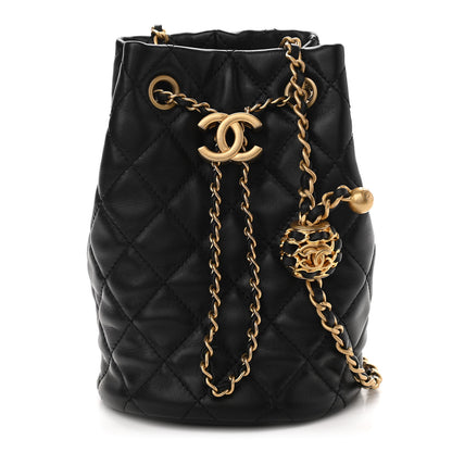 Chanel Lambskin Quilted Pearl Crush Drawstring Bag Black 1 of 11