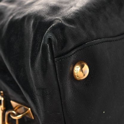 Prada Soft Calf Dome Sachel Black 8 of 19