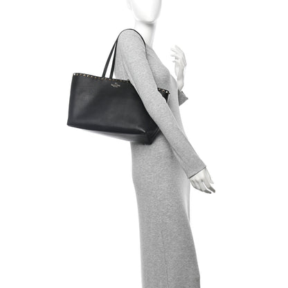 Valentino Garavani Grained Calfskin Rockstud Shoulder Tote Black 2 of 9