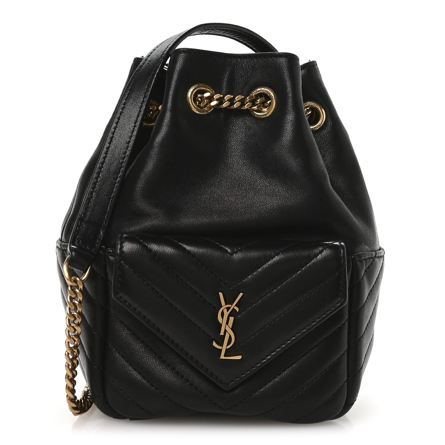 Lambskin Matelasse Monogram Joe Nano Bucket Bag Black