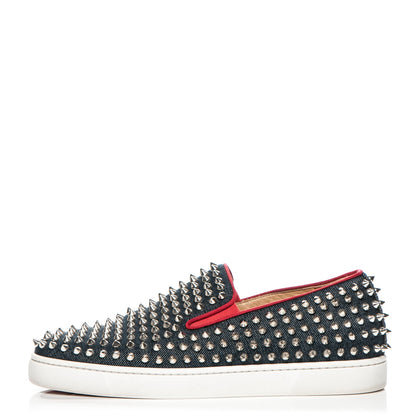 Christian Louboutin Mens Raw Denim Spikes Roller Boat Flat 40.5 Navy 1 of 8