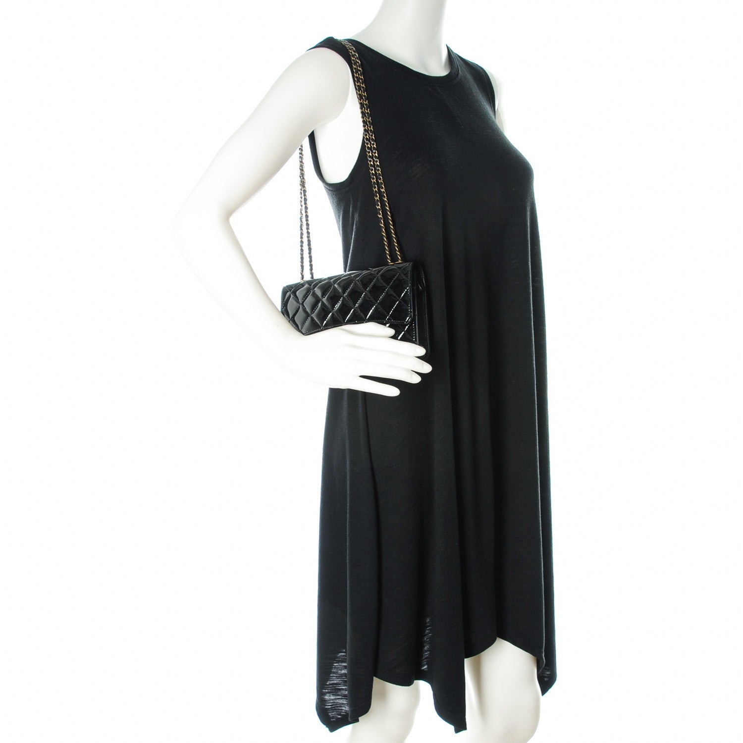 Chanel Patent Goatskin Quilted CC Eyelet Wallet On Chain Black 2 of 7