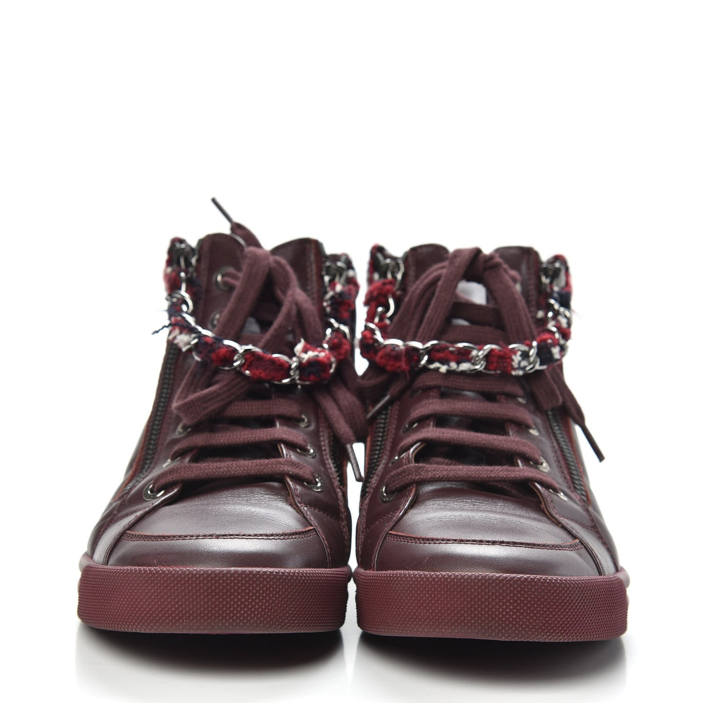 Lambskin Tweed Chain CC Sneakers 37 Burgundy Navy White