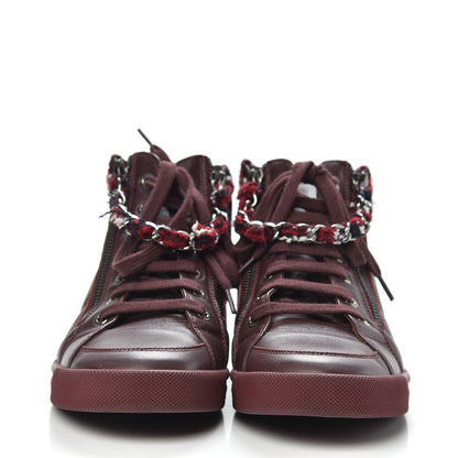 Chanel Lambskin Tweed Chain CC Sneakers 37 Burgundy Navy White 2 of 9