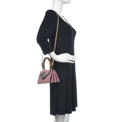 Gucci Calfskin Bamboo Crystal Mini Thiara Top Handle Bag Carmine Rose Gold 2 of 11