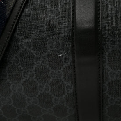 Gucci Soft GG Supreme Monogram Appia Calfskin Web Large Carry On Duffle Bag Black Grey 10 of 16