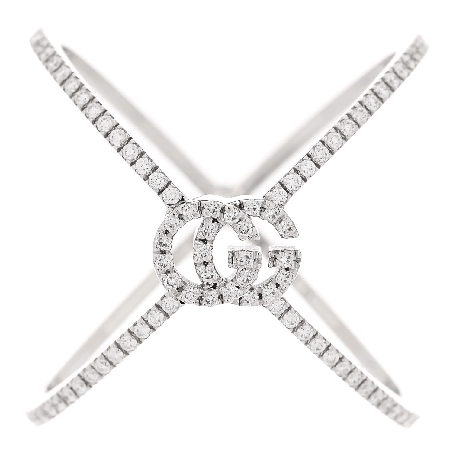Gucci 18K White Gold Diamond Running G Cross Ring 53 6.25 1 of 4
