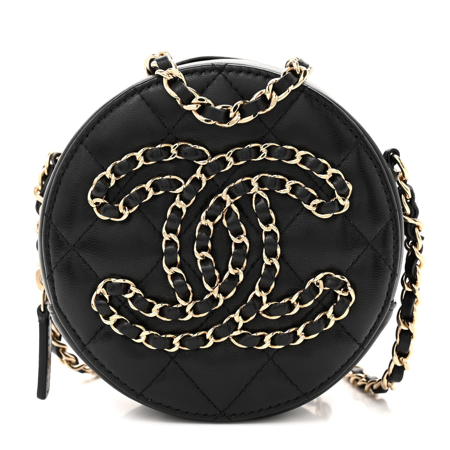 Chanel Lambskin Quilted Large CC Round Clutch With Chain Black 1 of 11