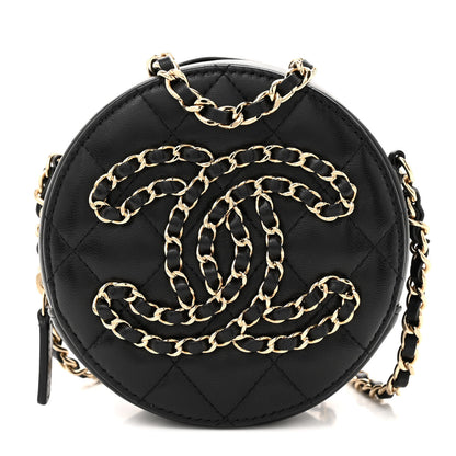 Chanel Lambskin Quilted Large CC Round Clutch With Chain Black 1 of 11