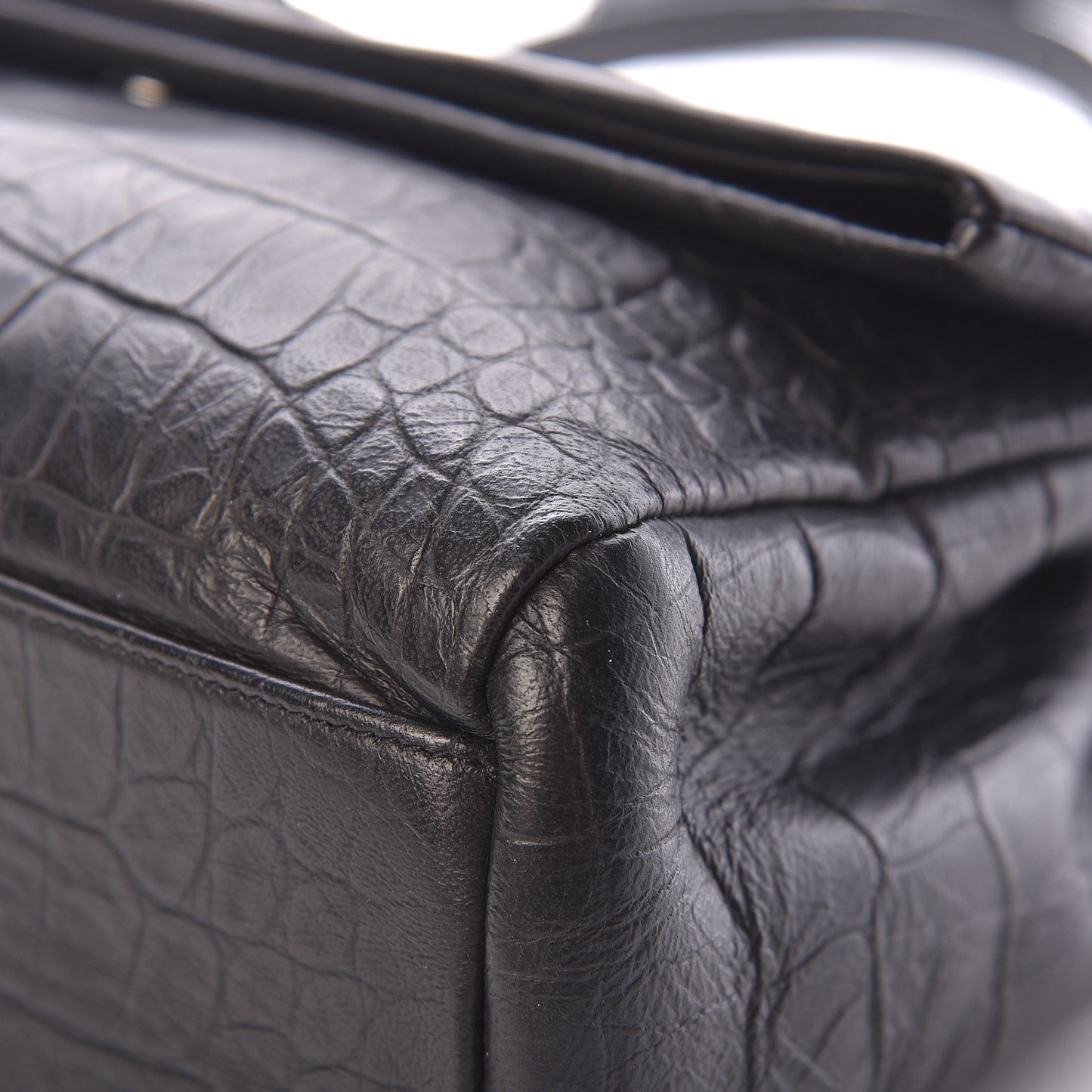 Calfskin Crocodile Embossed Medium West Hollywood Monogram Fold-Over Black