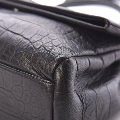 Saint Laurent Calfskin Crocodile Embossed Medium West Hollywood Monogram Fold-Over Black 12 of 16