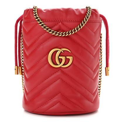Gucci Calfskin Matelasse Mini GG Marmont 2.0 Bucket Bag Hibiscus Red 1 of 11