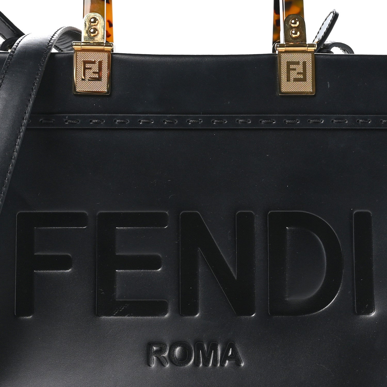 Fendi Vitello King Plexiglass Logo Embossed Small Fendi Sunshine Shopper Tote Black 7 of 9
