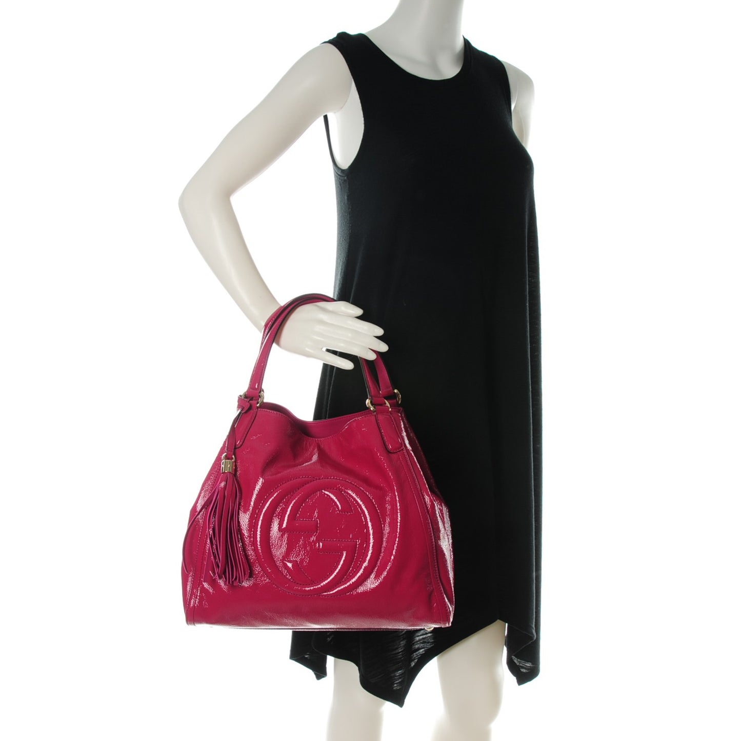 Vernice Naplack Medium Soho Shoulder Bag Bright Bouganville