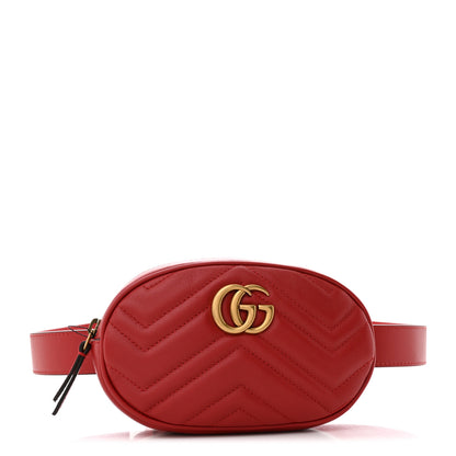 Gucci Calfskin Matelasse GG Marmont Belt Bag 95 38 Hibiscus Red 1 of 10