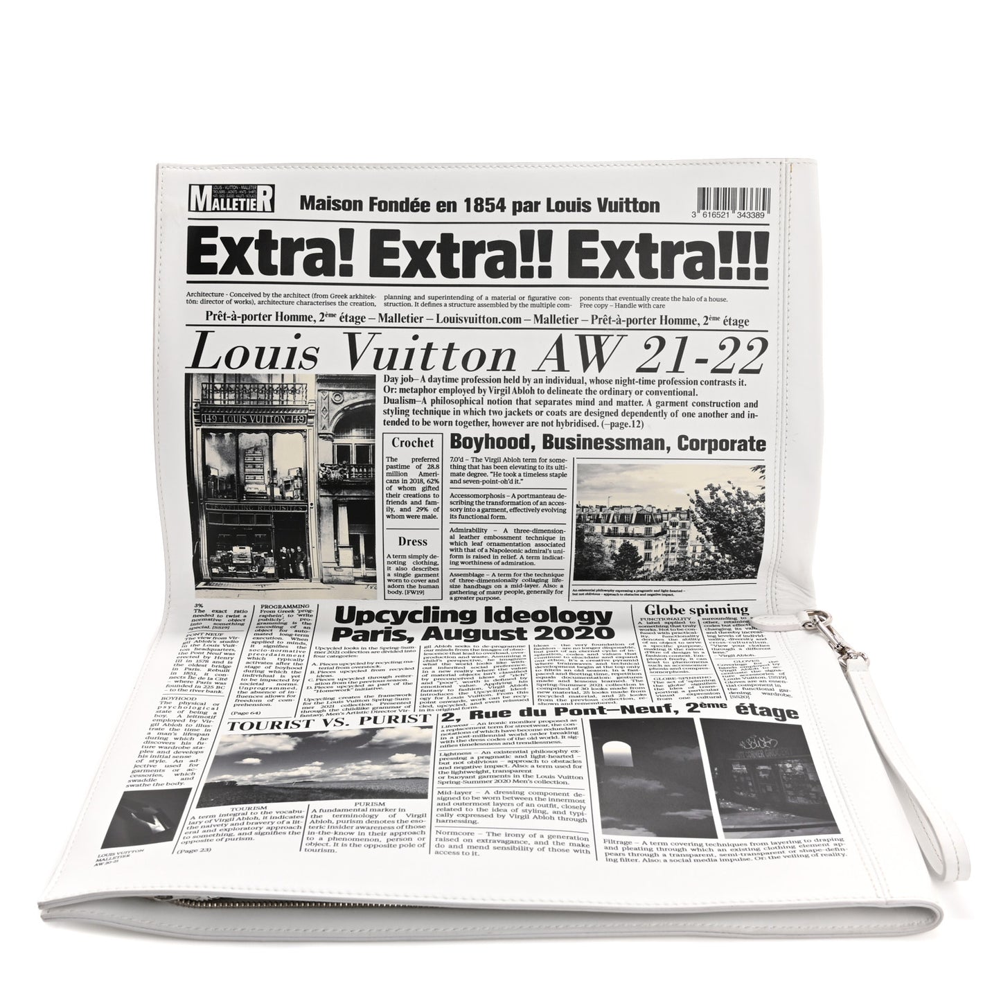 Calfskin Newspaper Print Pouch