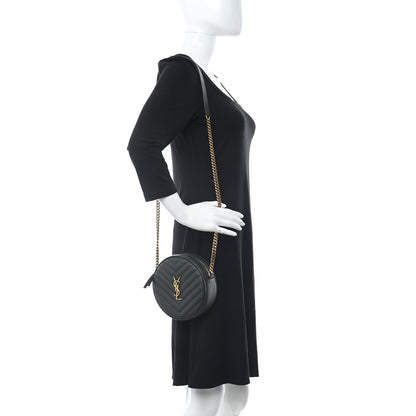 Saint Laurent Grain De Poudre Matelasse Chevron Quilted Round Vinyle Camera Bag New Vert Fonce 2 of 10