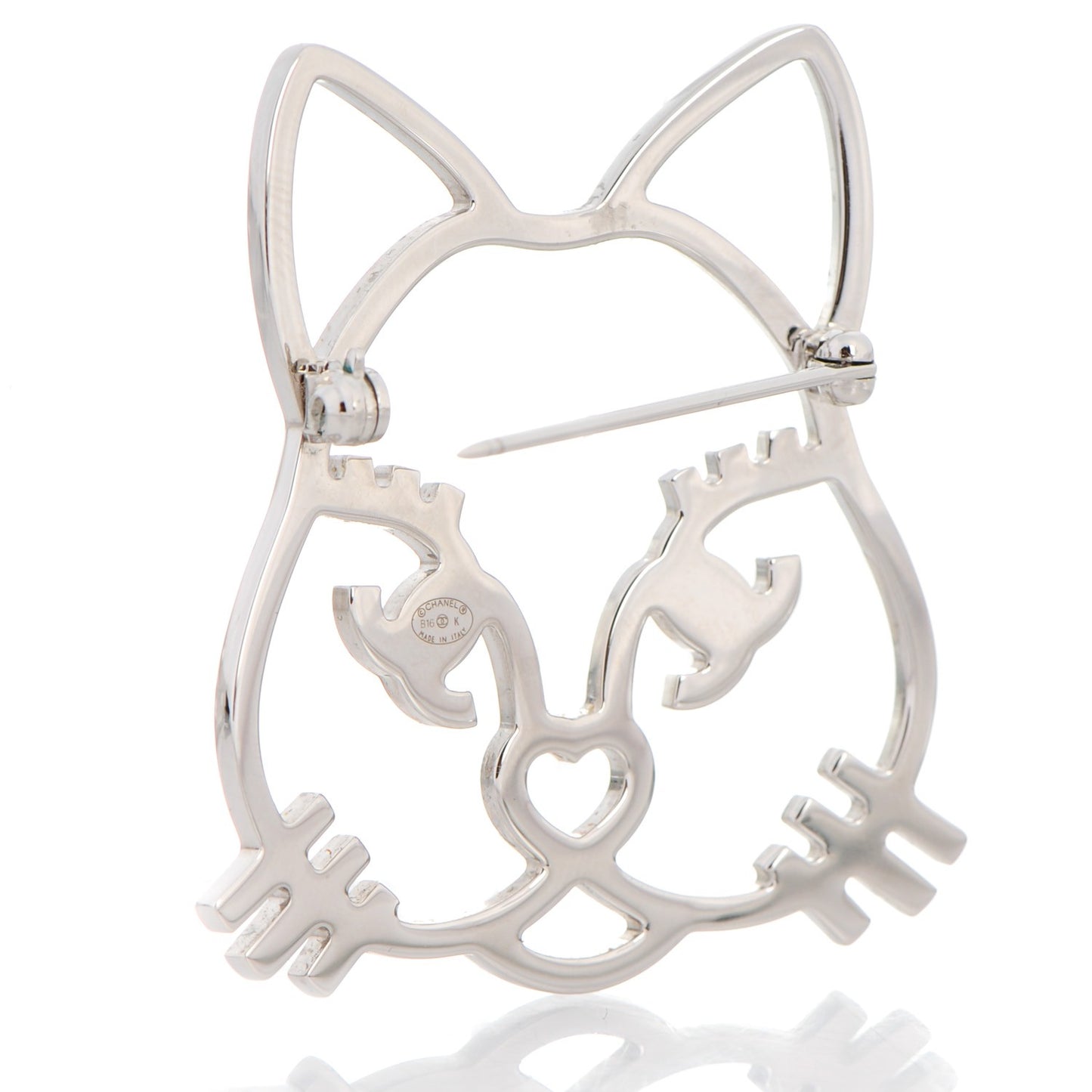 Strass Crystal Emoji Choupette Cat Brooch Silver