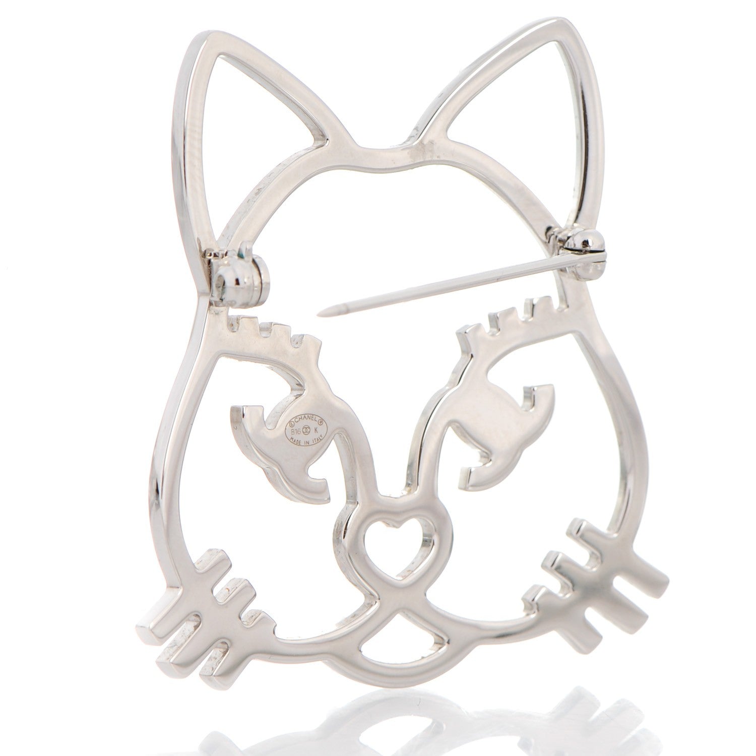Chanel Strass Crystal Emoji Choupette Cat Brooch Silver 3 of 5