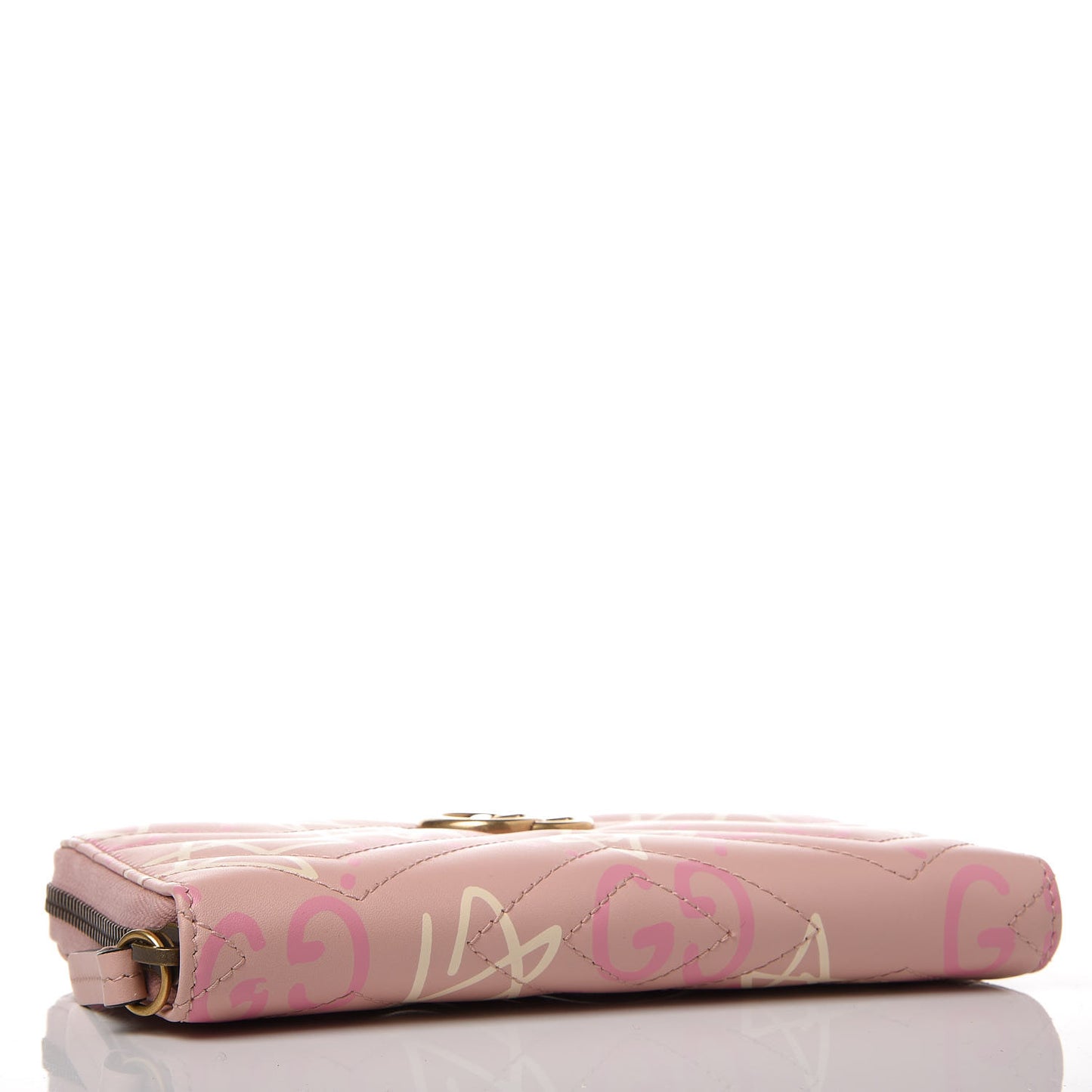 Calfskin Matelasse GucciGhost GG Marmont Zip Around Wallet Perfect Pink Rosa Ivory