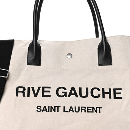 Saint Laurent Linen Calfskin Rive Gauche Maxi Tote Grege et Noir 16 of 18