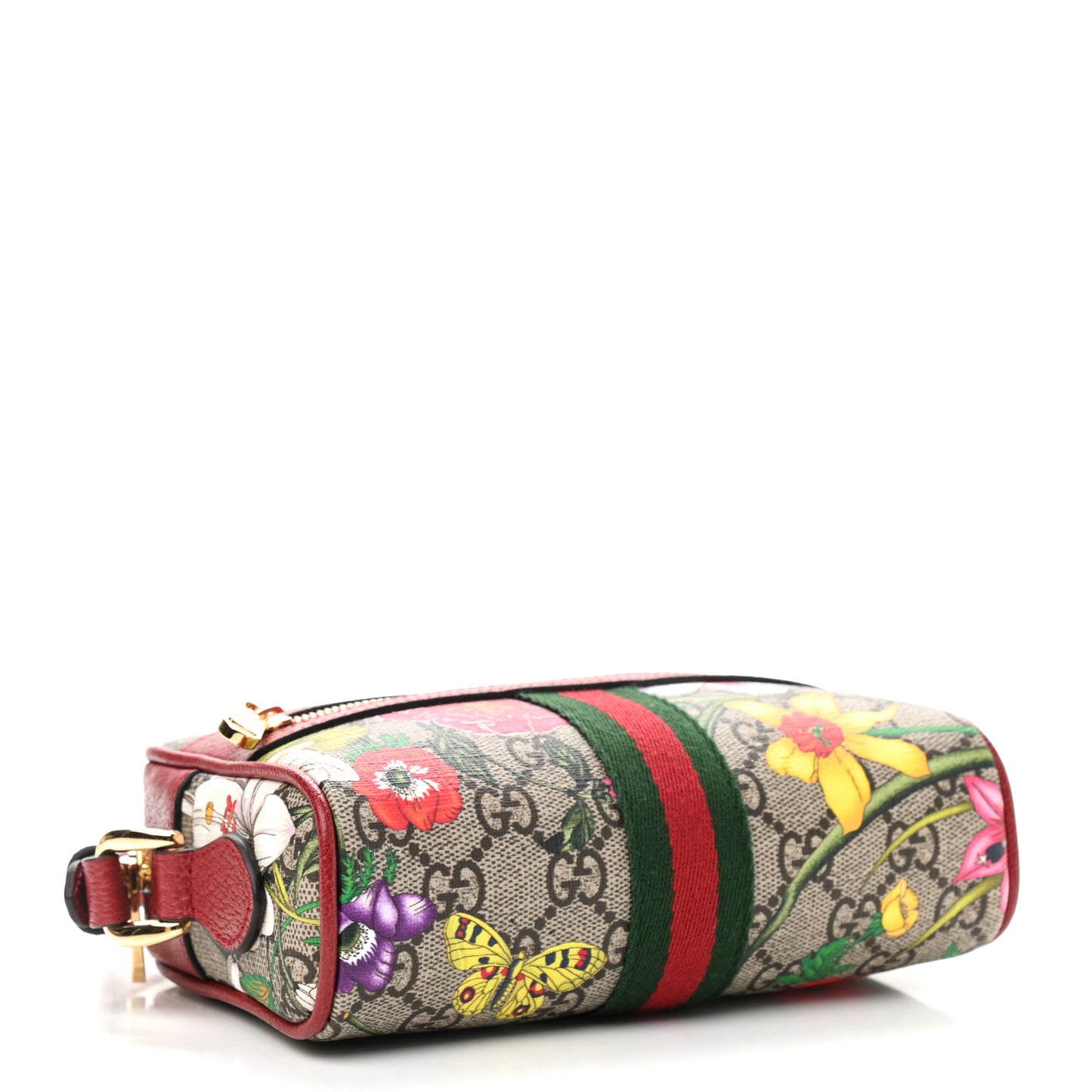 GG Supreme Monogram Flora Web Mini Ophidia Shoulder Bag Red
