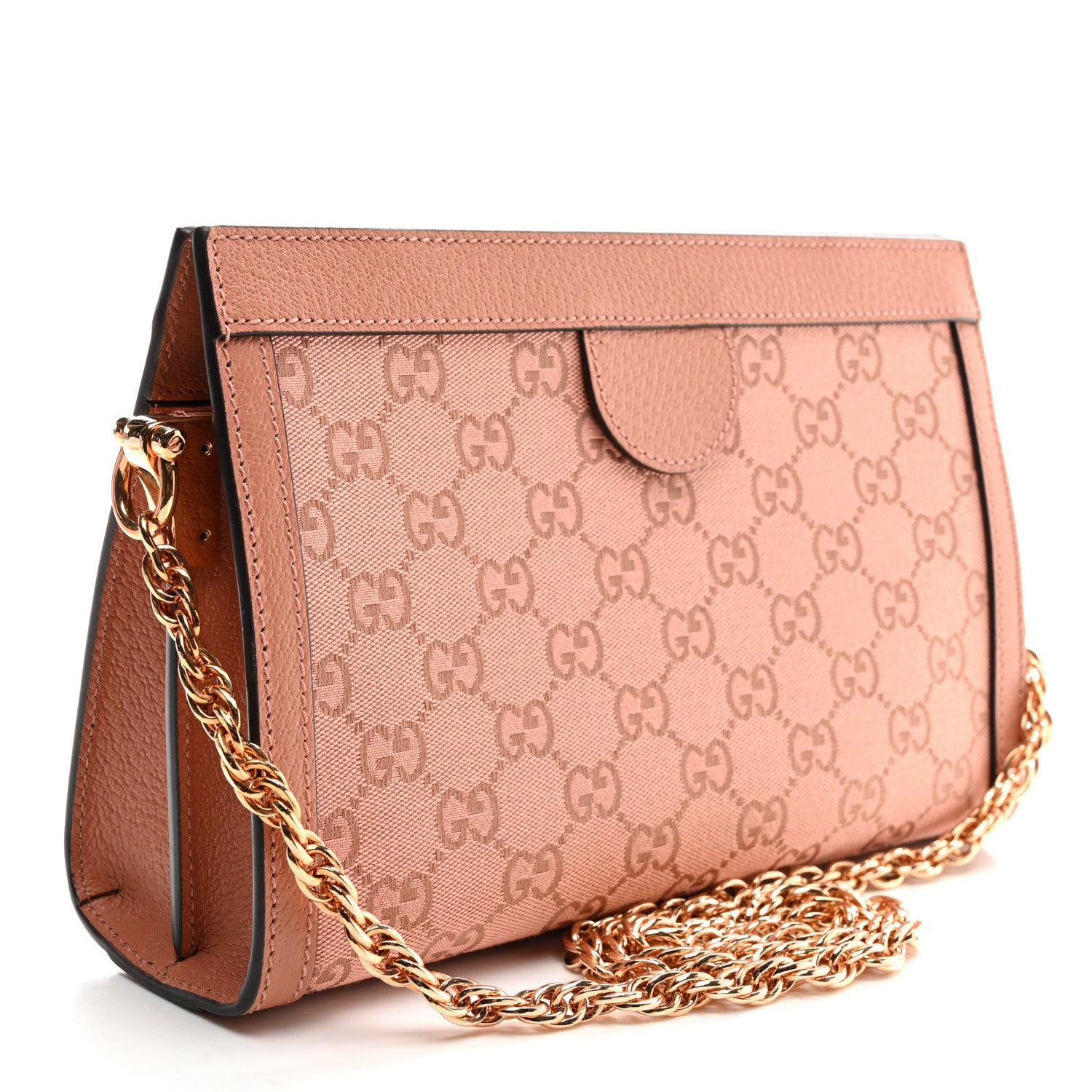 Gucci Monogram Textured Dollar Calfskin Small Ophidia Chain Shoulder Bag Cloche Rose Pink 2 of 9