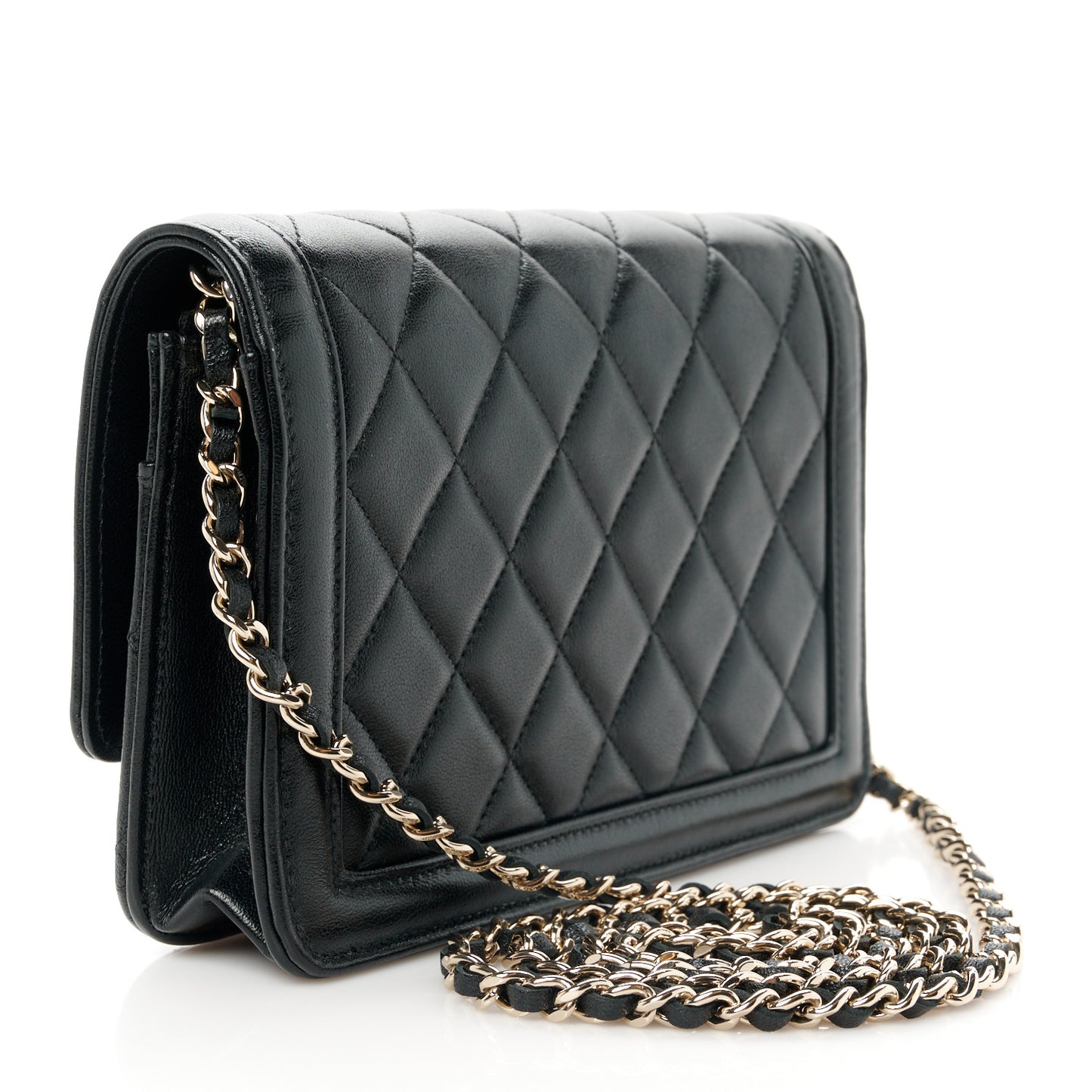 Lambskin Quilted CC Wallet On Chain WOC Black