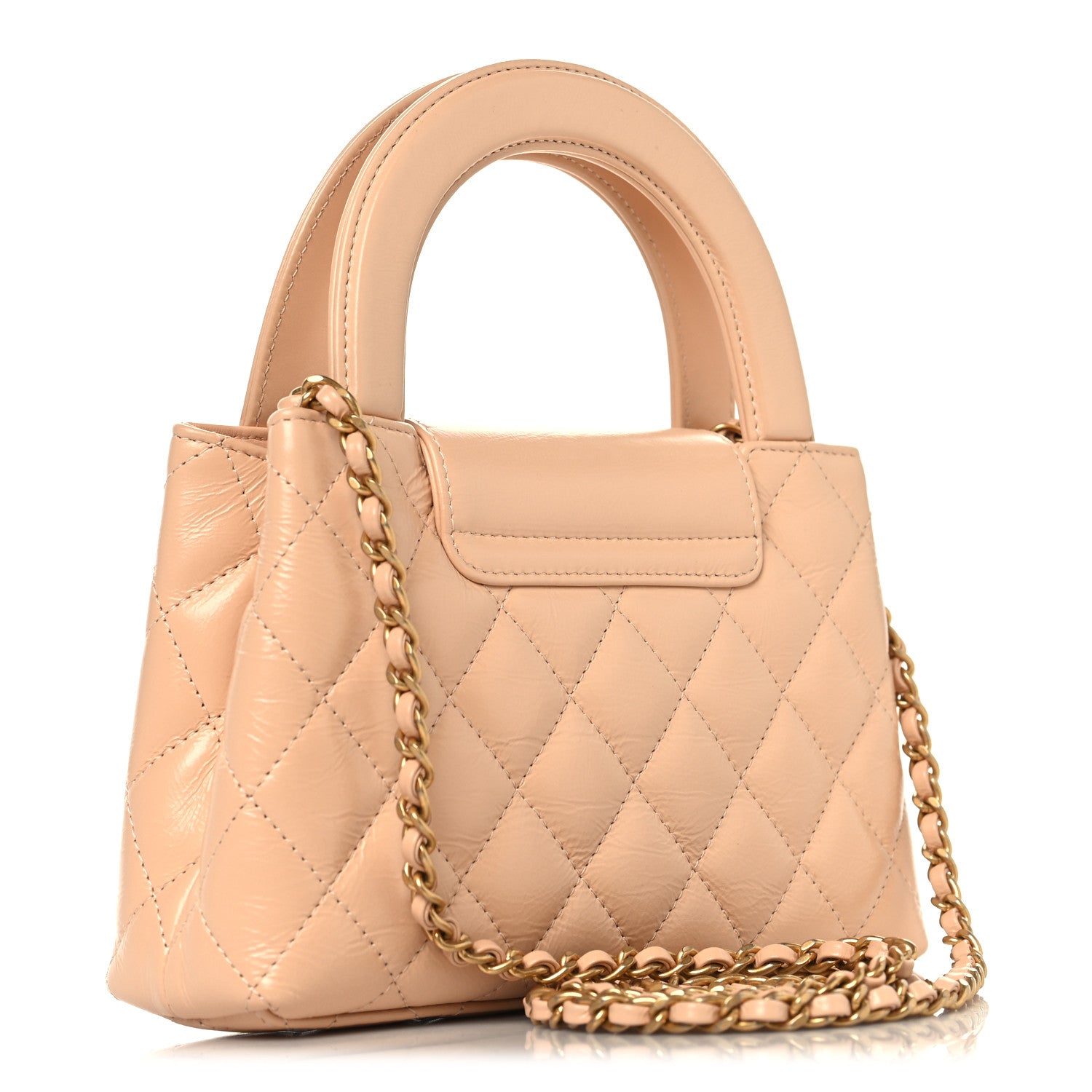 Chanel Shiny Aged Calfskin Quilted Nano Kelly Shopper Beige 3 of 10