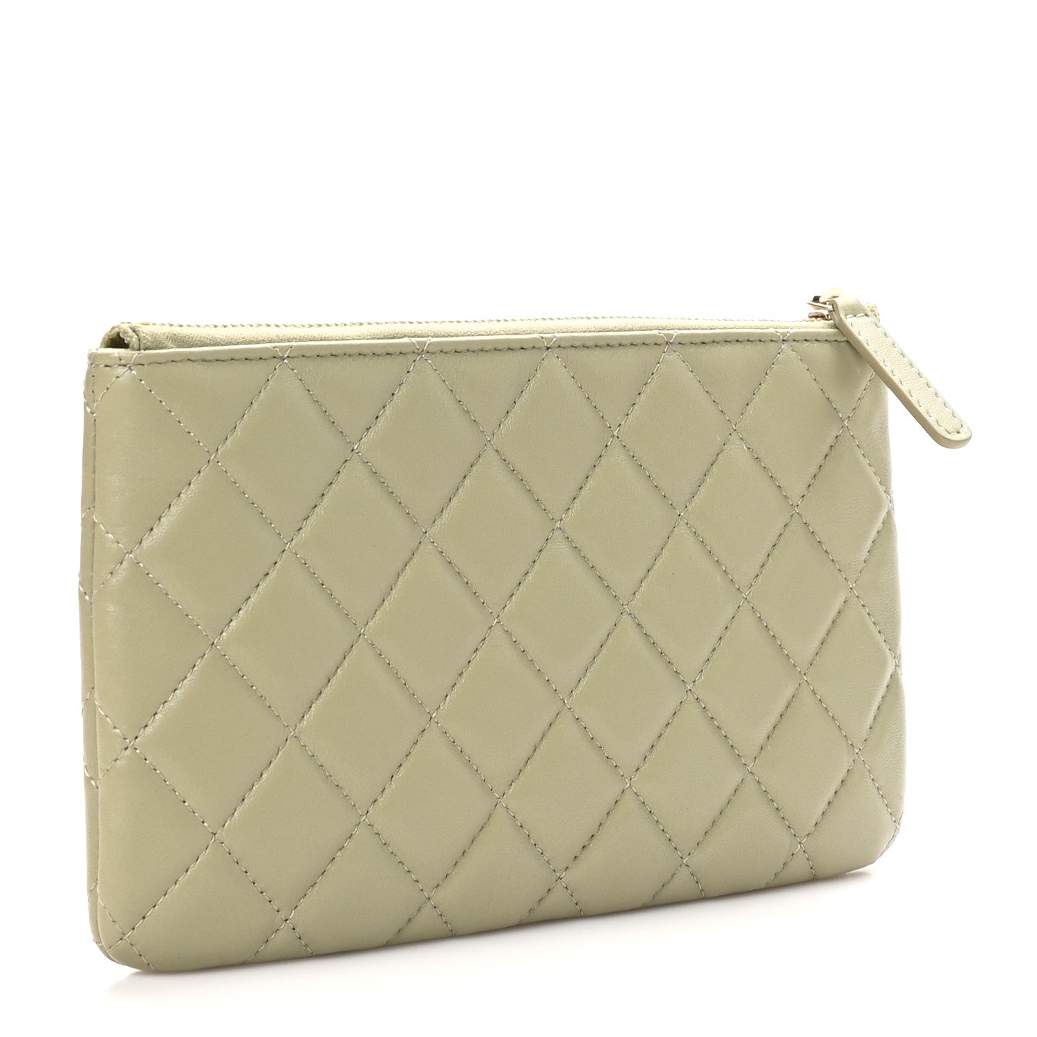 Chanel Lambskin Quilted Zipped Pouch Green Yellow 3 of 9