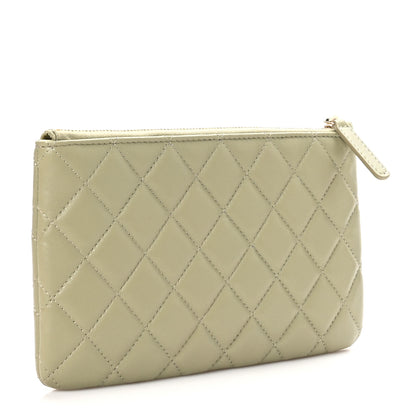 Chanel Lambskin Quilted Zipped Pouch Green Yellow 3 of 9