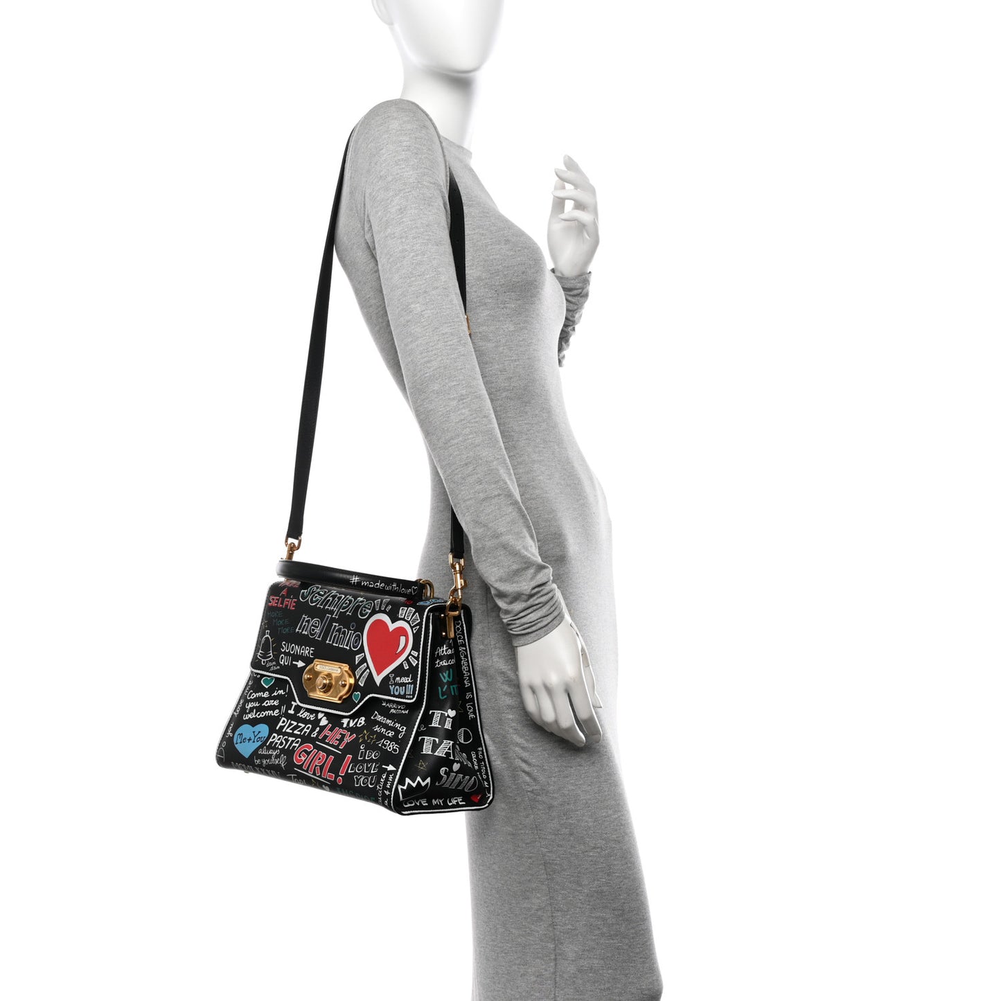 Calfskin Welcome Graffiti Printed Satchel Black