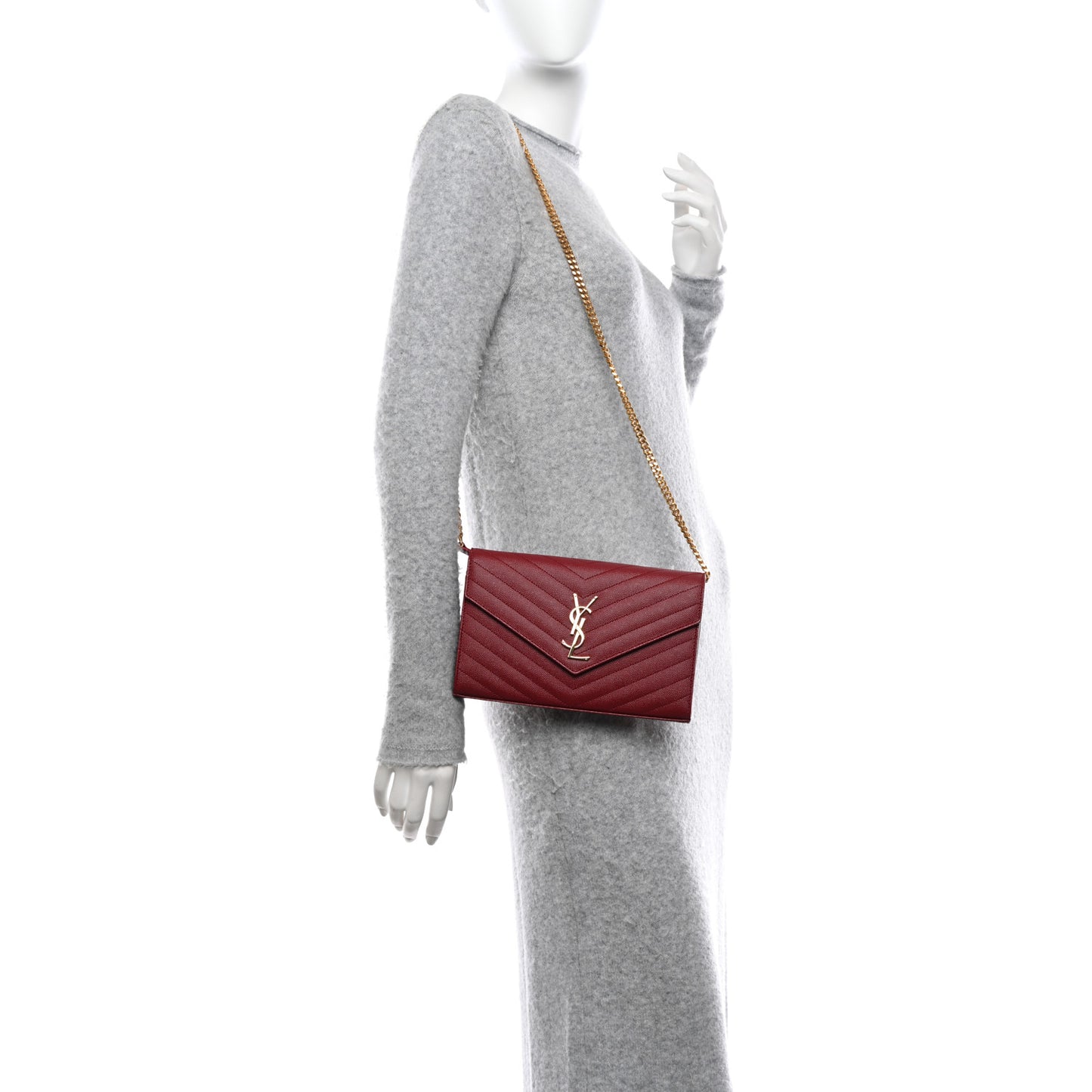 Grain De Poudre Matelasse Chevron Monogram Chain Wallet Opyum Red