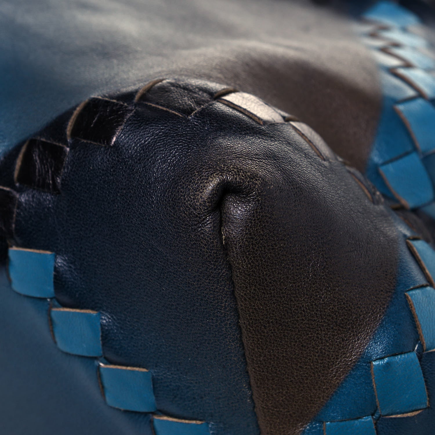 Bottega Veneta Calfskin Intrecciato Diamond Tote Black Blue 12 of 15
